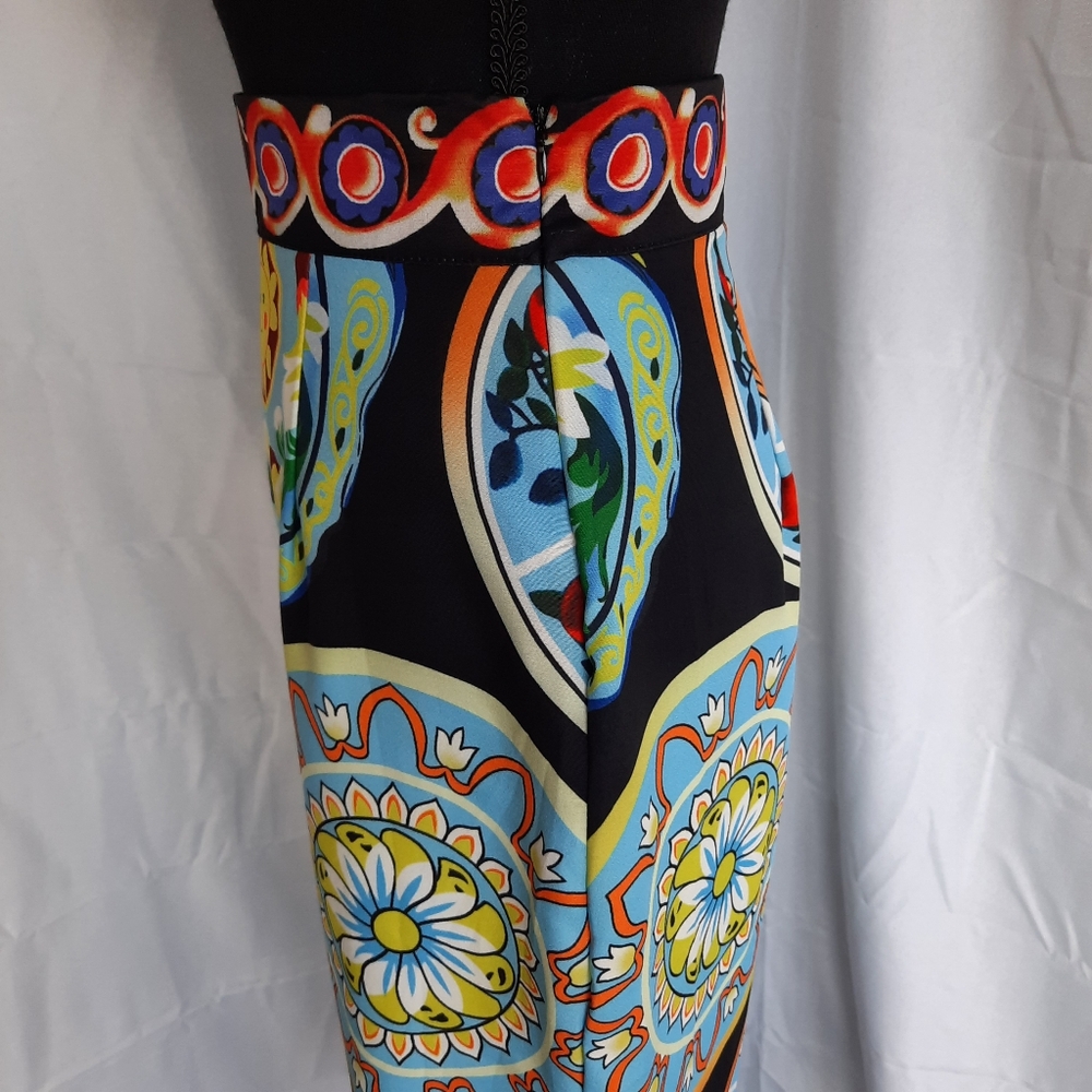 Pencil Skirt Womens Small / Med Ceramic Plate Print Black Multicolored Side Zip - Picture 9 of 14